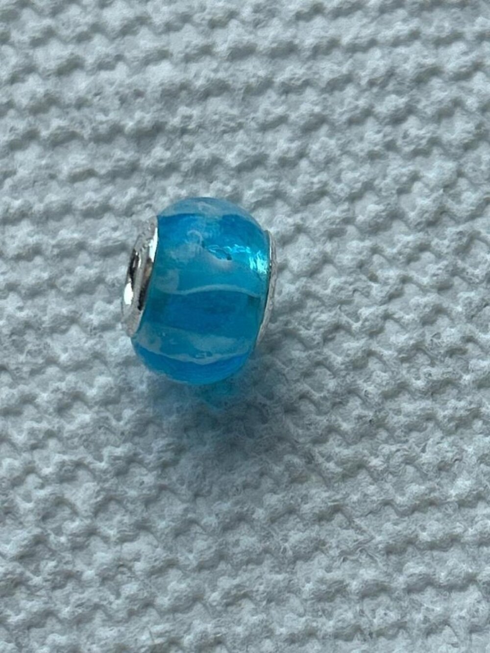 925 Sterling Silver Blue glass charm bead with silver charm
